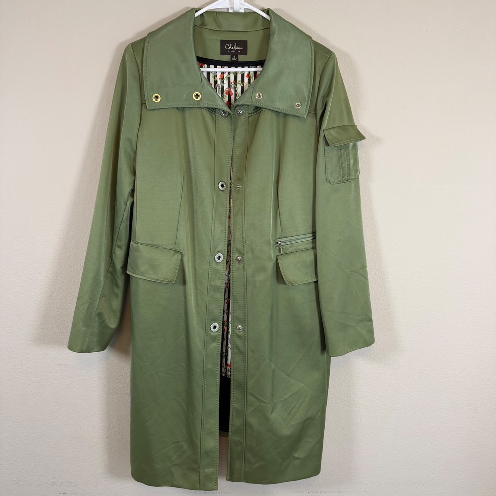 Cole Haan Green Trench Coat Jacket 8 Removable Thermore Liner Quiet Luxury